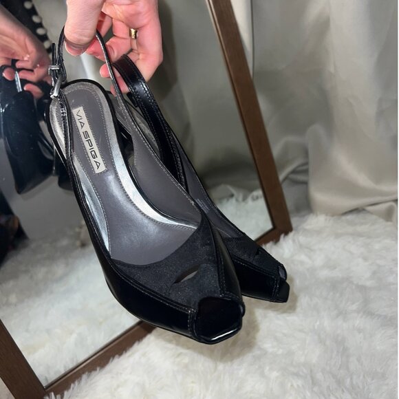 VIA SPIGA peep toe Black leather slingback sandals sz 7 - Picture 8 of 11